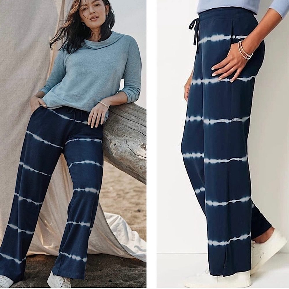 J. Jill Pure Jill Tie Dye French Terry‎ Drawstring Pants l Dusty Indigo Navy XL